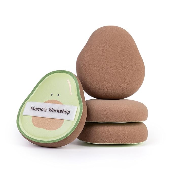 Avocado Makeup Sponge-Hydropolyurethane Foundation Sponge for Buildable Coverage, Dry&Wet Use with PU Leather Handle, Beauty Tool,2pcs Makeup Puffs With Storage Case