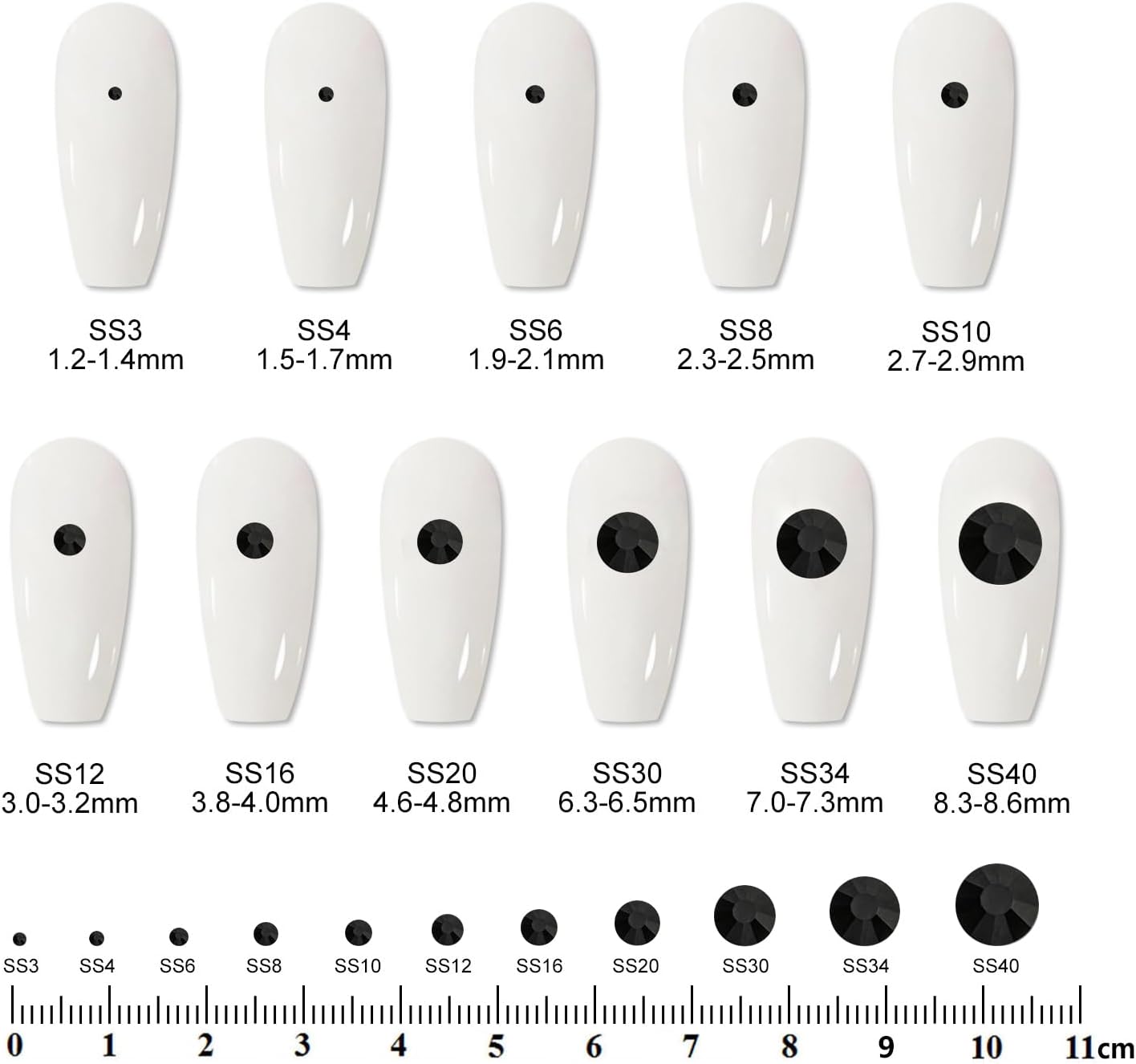 2000PCS SS16 Flatback Rhinestones | 12-Facet Diamond-Cut Glass Gems for Nail Art, Clothing, DIY Crafts |Glue-On Decoration Stones with Silver Backing(Jet Black)