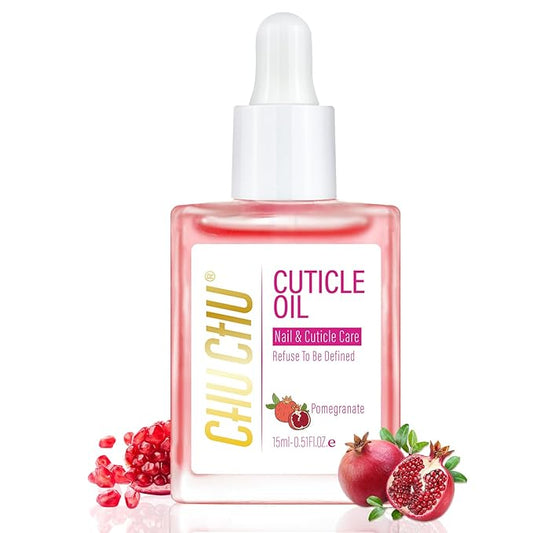 CHUCHU Organic Cuticle Oil for Nails: Pomegranate Jojoba Nail Oil with Vitamin B & E - Moisturizes Repairs and Promotes Nail Growth - Prevents Dryness Hangnails and Chapped Skin 15ML