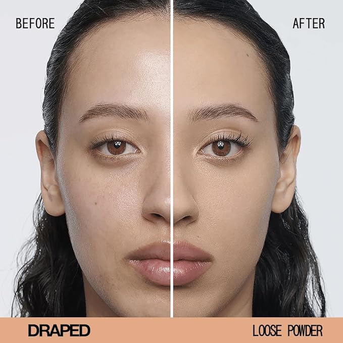 about-face Curtain Call Set & Smooth Loose Powder Draped – Lightweight, Oil-Absorbing Setting Powder with Rice Starch & Corn-Based Talc Alternative – Vegan, Cruelty-Free – 0.35oz (Medium)