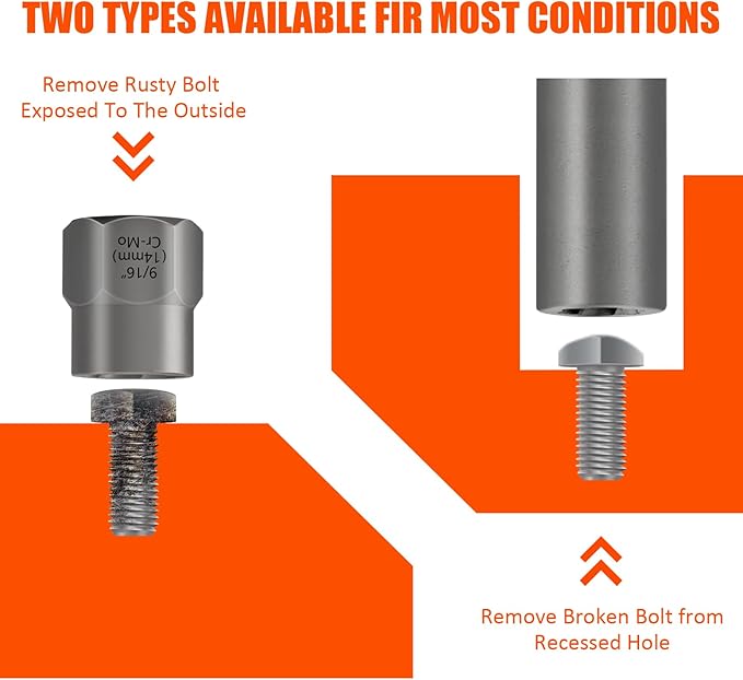 12Pcs Bolt Extractor Set, Easy Out Deep Bolt Extractor Kit for Stripped Broken Rounded Bolts Lug Nut Spark Plugs Stud Remove, Bolt Extractor Socket Set with Adapters
