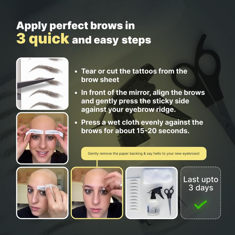 30 Pairs Dark Brown Temporary Eyebrow Tattoos, Waterproof and Smudge-Proof Medium Sassy Swerve Style Realistic Eyebrow Stickers for Women, Easy to Apply, Won't Work on Existing Brows