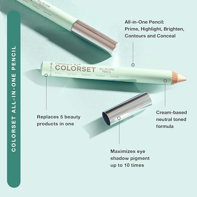 Contours Rx COLORSET All-in-One Primer Pencil – Brightens, Highlights & Conceals | Smooth Canvas for Eye Shadow & Uneven Skin Tone | Hydrating, Vegan & Gluten-Free