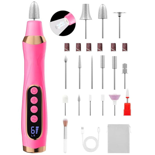Cordless Nail Drill, Long-Lasting Electric Nail File, Low Noise Electric Nail Drill with 360° LED Light & 6 Speeds, Toenail Grinder for Thick Nail Toenail Cuticle Women Men Baby Pets