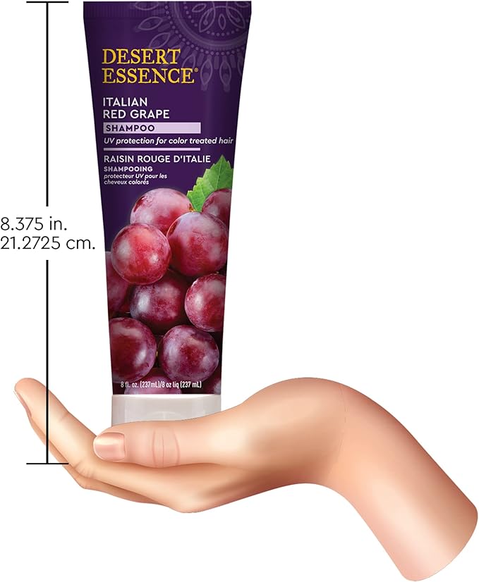 Desert Essence, Italian Red Grape Shampoo, 8.0 fl. Oz. - Gluten Free - Vegan - Cruelty Free - Moisturizing Shampoo - UV Protection - Color Treated Hair
