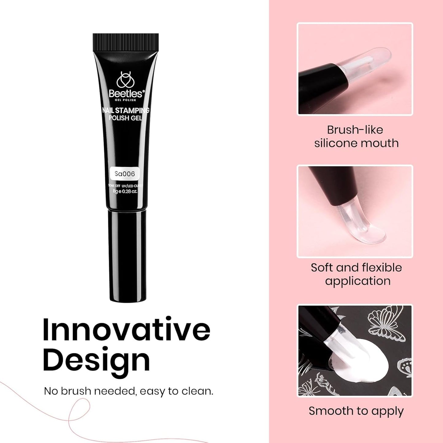 Beetles French Tip Tool: Stamp Gel Silicone Nail Stamp Kit with Long Silicone Stamper, Peel off Cuticle Guard and Nail Stamper Gel Polish, Soak off Uv Led Lamp Manicure Gifts for Women