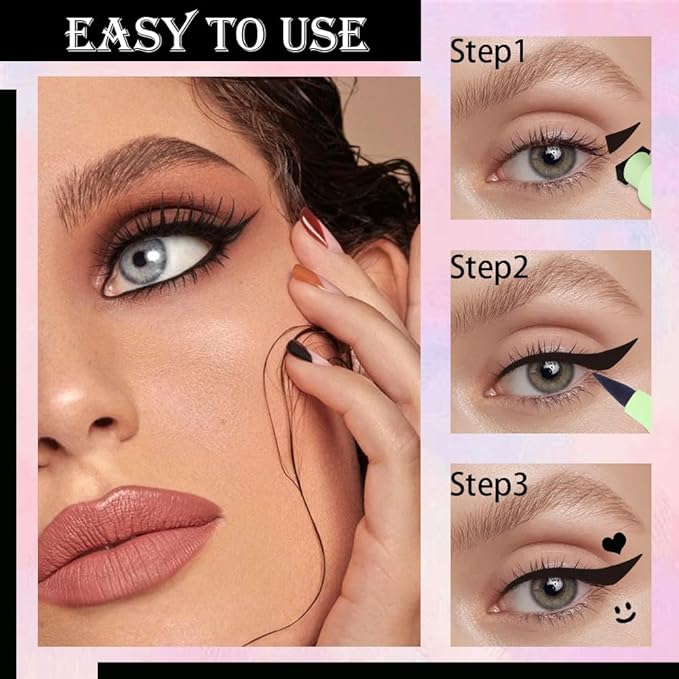 8 Pcs Double-Side Black Liquid Eyeliner Stamp Pens Set,Triangle Wing Eye Tail Cat Eye Stamp Makeup, Long Lasting Liquid Eye Liner,Waterproof & Smudgeproof Makeup (Black-1, 8Pack)