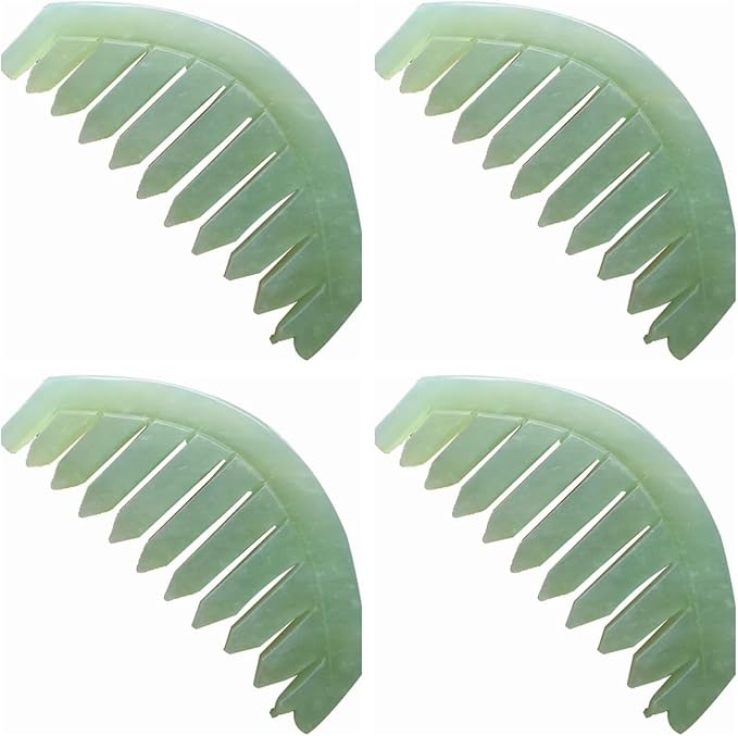 4Pcs Green Nature Jade Stone Massage Comb Traditional Natural Jade Massager Acupuncture Head Therapy Trigger Point Treatment On Head Gua Sha Board Scalp Massagers Manual Scalp Massagers Massage Tools