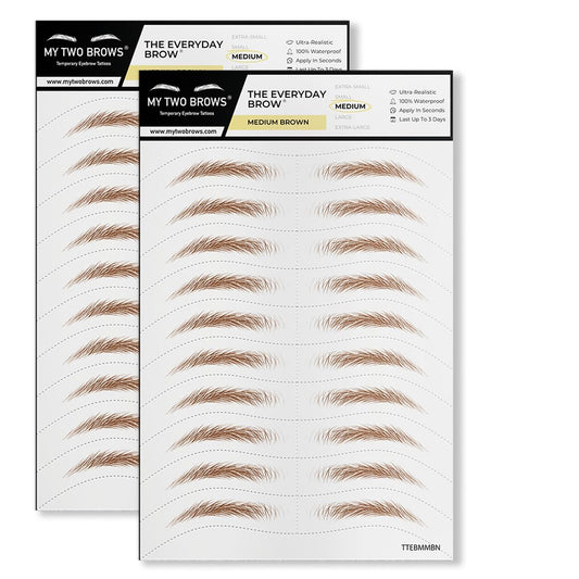 20 Pairs Medium Brown Temporary Eyebrow Tattoos, Waterproof and Smudge-Proof Medium Everyday Style Realistic Eyebrow Stickers for Men & Women, Easy to Apply, Won't Work on Existing Brows