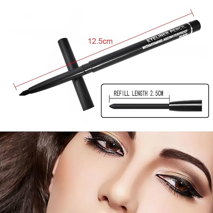 10PCS Brown Automatic Waterproof Inner Eyeliner, Eyeshadow & Eyebrow Pencil – Multi-Use Cream Pen for Liner, Shadow & Brows