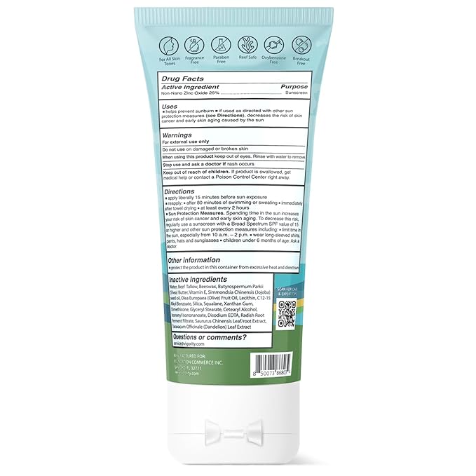 Beef Tallow Sunscreen with Zinc Oxide: Natural Non-Toxic SPF 50 Tallow Sunblock Cream for Face & Body - with 10 Food-Grade Botanical Extracts - Kids & Sensitive Skin Safe, Water-Resistant - 3.4 FL OZ
