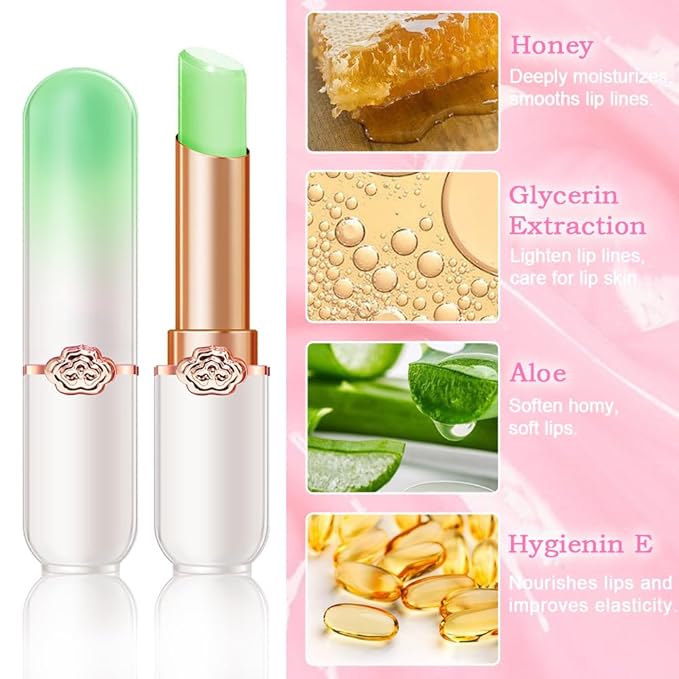 BINGBRUSH Peach Color Changing Lipstick,Moisturizer Long Lasting Lip Care Lip Balm Magic Lip Gloss Lip Tint Stain Gloss Set for Women (6Pcs Aloe Vera + Strawberry + Peach + Avocado+ Blueberry + Grape)