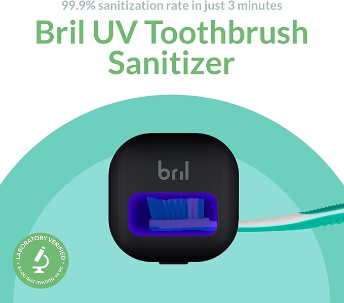 Bril UV-C Toothbrush Sanitizer and Holder, Portable Cleaner, Travel Cover, Magnetic Holder, and Rechargeable Case for Any Size Toothbrush, Black