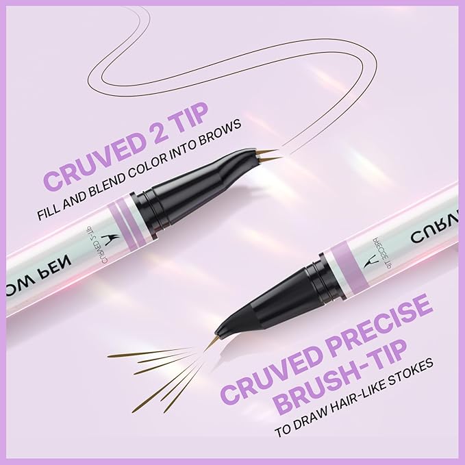 30° Curved Eyebrow Pencil, Magic 2 in 1 Eyebrow Pen Pro, Waterproof Eye Brow Pen with 2 Tips, Vivid Microblading Brow Pencils for Women, Last All Day Makeup (Dark Brown)