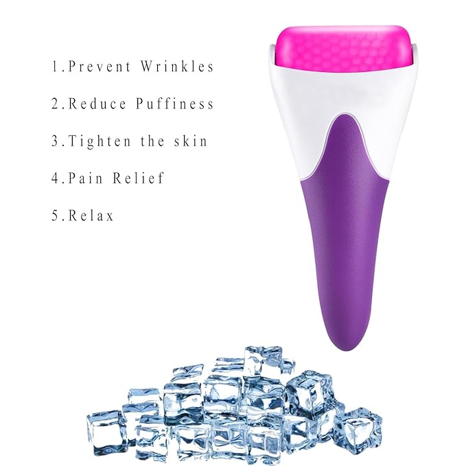 3 in 1 Ficial Face Ice Jade Roller and Gua Sha Tool, 100% Natural Real Jade Anti-Wrinkle Face Eye Neck Massager Tool, Reduce Wrinkles, Puffiness, Migraine, Redness, Pain and Injury (Purple)