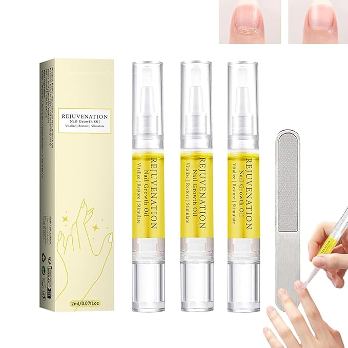 3-Pack Rejuvenation Nail Growth Oil with Nail File - Nail Oil for Growth, Strength & Repair