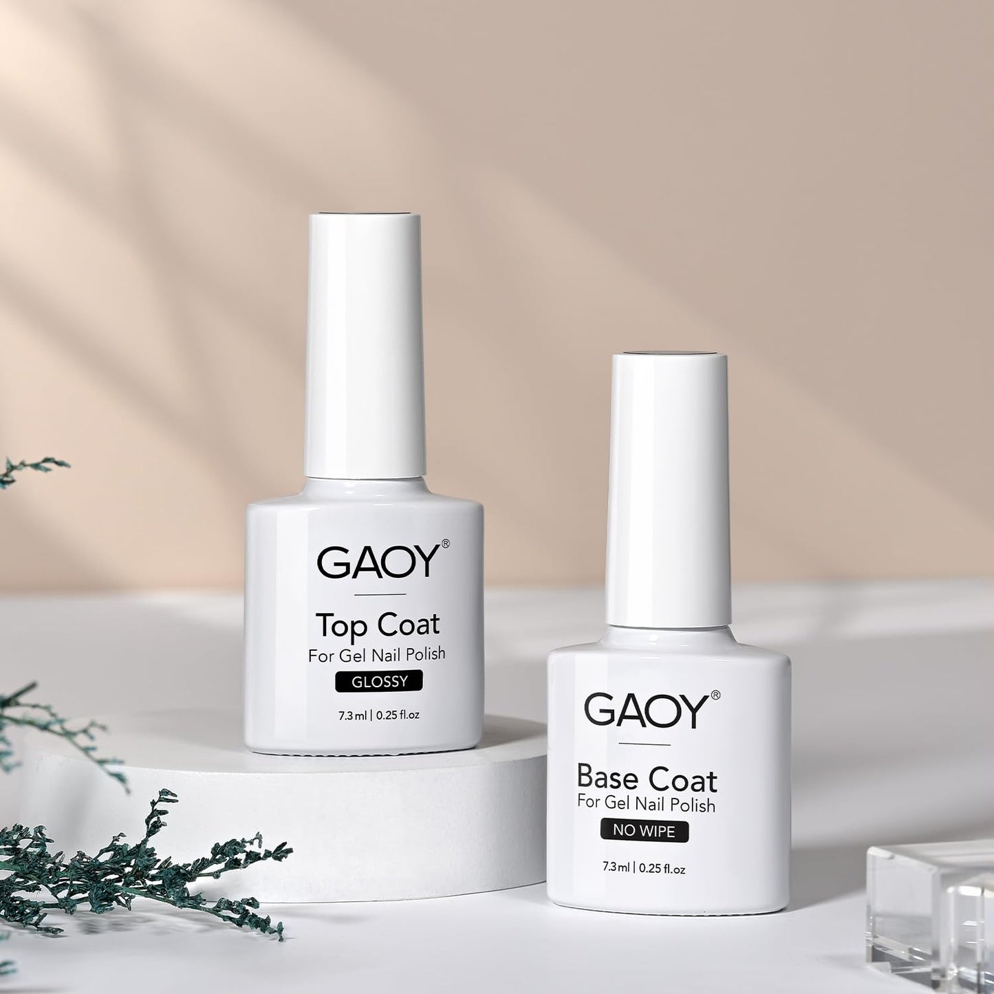 GAOY Gel Top Coat and Base Coat Set, 2 Pcs 7.3ml Glassy Top Coat and No Wipe Foundation Combination for UV Light Cure Gel Nail Polish