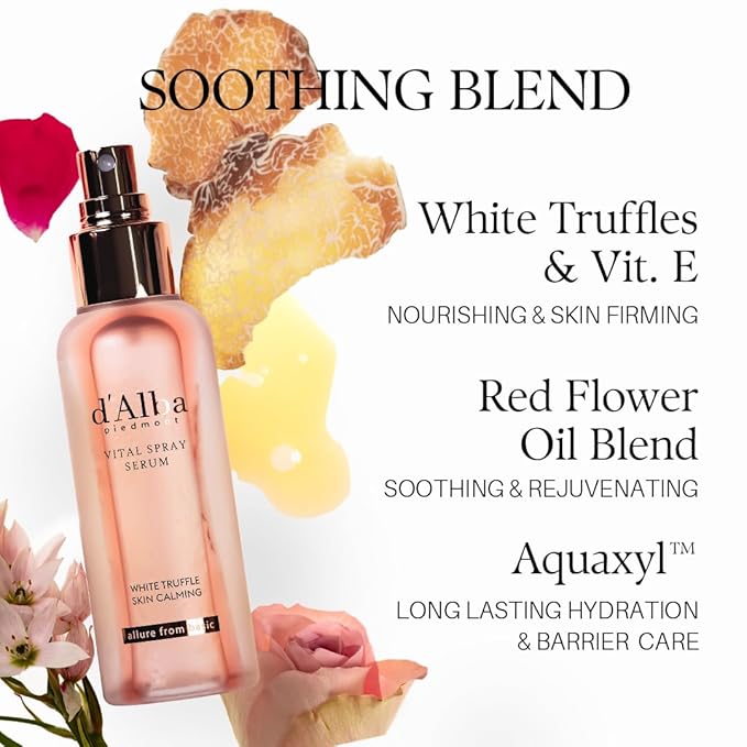 d'alba Piedmont Italian White Truffle Vital Spray Serum, Vegan Skin Care, Calming and Hydrating Facial Mist for Red and Sensitive Skin, Glow Serum, Surfactant Free, All in One, Korean Skin Care