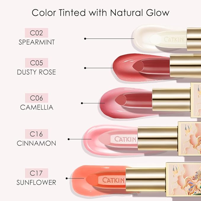 CATKIN Tinted Lip Balm Sheer Lip Stain Ultra Hydrating Lip Moistrurizer Lip Care with Vitamin E Nourishing For Cracked & Dry Lips 0.12 oz C17 SUNFLOWER - Coral
