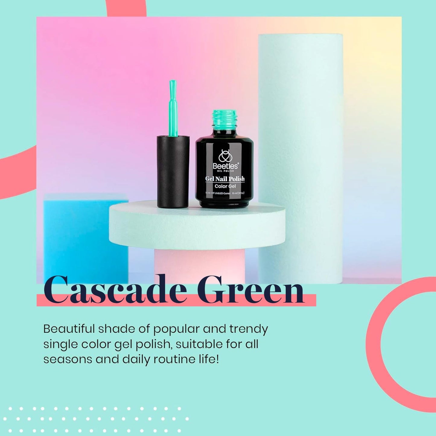 Beetles Gel Nail Polish Cascade Green Color Soak Off UV LED Nail Lamp Gel Polish 15 ml for All Season Gel Polish Nail Art Design Manicure Salon DIY Salon Gel