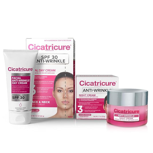 Cicatricure Anti-Wrinkle Day + Night Cream Bundle: Advanced 24-Hour Facial Care, Targets Fine Lines, Deep Hydration, for Youthful Skin Appearance