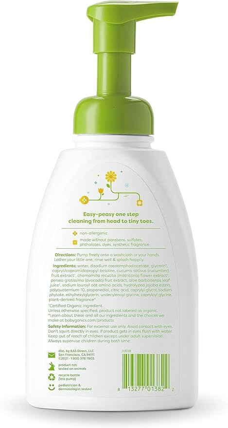 Babyganics Baby Shampoo + Body Wash Pump Bottle, Chamomile Verbena, 16oz, 3 Pack