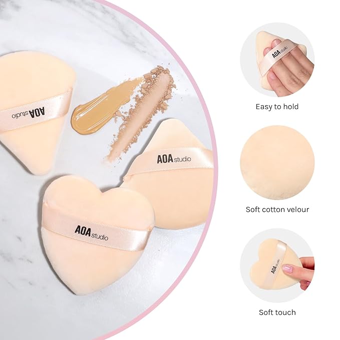 AOA Studio Velvet Puffs Makeup Puff Set of 6 Loose Powder Body Powder, Velour Makeup Blender Sponge Foundation Blending Sponges Set Beauty Makeup Tools(Black/Peach) (Small peach/Big peach/Heart peach)