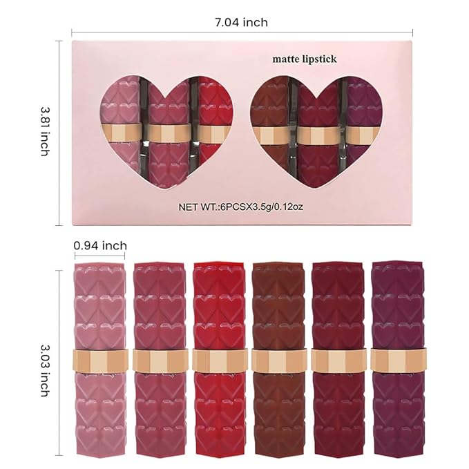 6Pcs Nude Pink Brown Ruby Red Wine Red Purple Matte Lipstick Set for Women Long Lasting Waterproof Moisturizing Lipsticks for Older Women 24 Hours Lip Stick Lip Stain Makeup Gift Kit,Lip Makeup Vegan