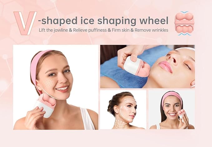 2-in-1 Face Skin Care Tool - Personal Cooling Ice Roller Massager for Eye Puffiness, Migraine, TMJ Pain Relief & Minor Injury (Pink)