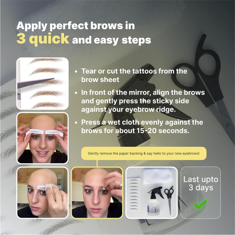 50 Pairs Medium Brown Temporary Eyebrow Tattoos, Waterproof and Smudge-Proof Medium Everyday Style Realistic Eyebrow Stickers for Men & Women, Easy to Apply, Won't Work on Existing Brows