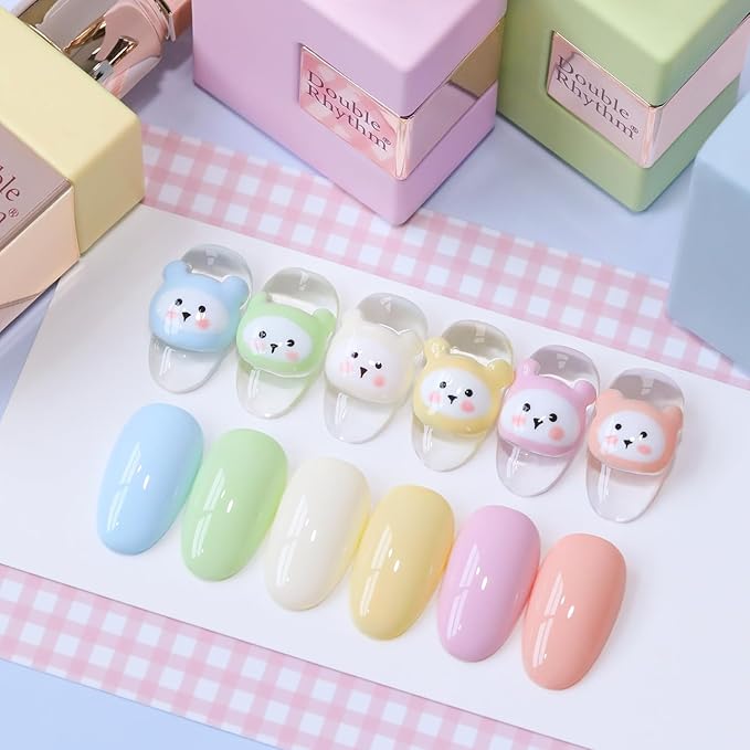 Double Rhythm 6 Pcs 15 ML Gel Polish Set Same Color Same Bottle Soak Off Gel Polish Kit Nail Art Manicure Salon DIY at Home for Women (Blue Green Beige Yellow Pink Orange-T6-9)
