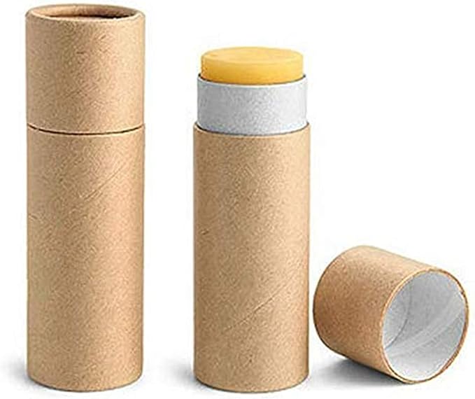 12 Pcs 0.3 Oz Paperboard Lip Balm Tubes 10ml Empty Cardboard Krafts Tubes Lipstick Tube Refillable Lip Gloss Container Solid Perfume Tubes Chapstick Container for DIY Cosmetic Samples Deodorant(Brown)