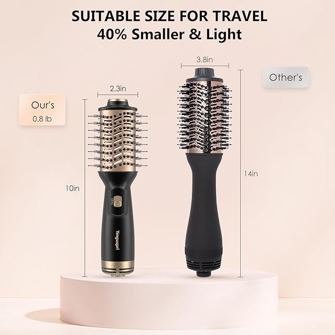 4-in-1 Dual Voltage Hair Dryer Brush, Mini Auto Blow Dryer Brush for European Travel(100-250V), 2 Inch Hot Air One Step Hair Dryer and Styler for Volumizer/Straightener/Curler with EU&UK Plug