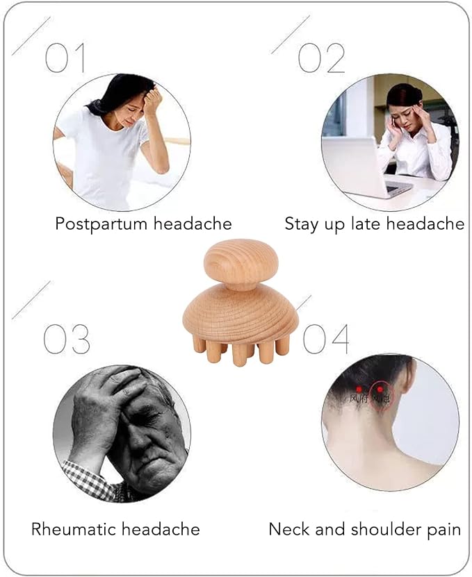 Yosoo Wood Scalp Massager Small Octopus Shape Massage Tool, Manual Scalp Massagers Scalp Massage Tool, Mushroom Fingers Head Scratcher Wood Massager for Reduce Stress 2.44 x 2.36in