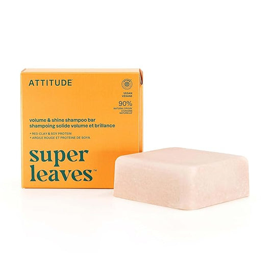 ATTITUDE Volume & Shine Shampoo Bar, Natural Origin, for Thin and Flat Hair, Soy Protein & Red Clay, EWG Verified & Clean Ingredients, Vegan, Orange Blossom & Eucalyptus, 4 Oz