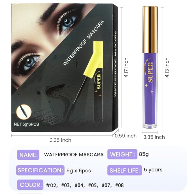 Colored Mascara for Eyelashes, Voluminous Colorful Mascara Set, Pink Purple Blue Green Red Teal Lash Pack - Lengthening, Defining, Curling, Multiplying Formula, Cruelty-Free & Waterproof