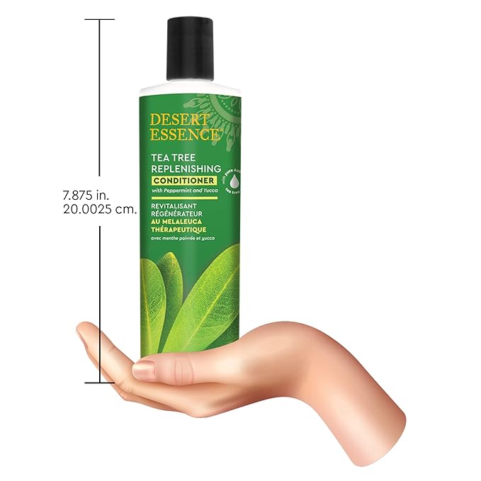 Desert Essence Tea Tree Replenishing Conditioner - 12.7 Fl Ounce - Peppermint & Yucca - Eucalyptus Oil - Vitamin E - Keratin - Murumuru Butter For Dull, Damaged Hair - Reduces Hair Breakage & Flaking