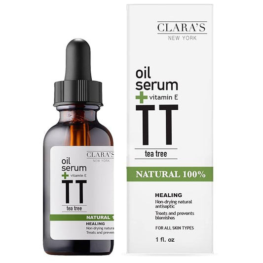 CLARA'S NEW YORK Glycolic Acid Facial Serum with Vitamin E for Exfoliating Smoothing Glowing Face Skin - Made in USA 30ml (1Fl/Oz) (Tea Tree)