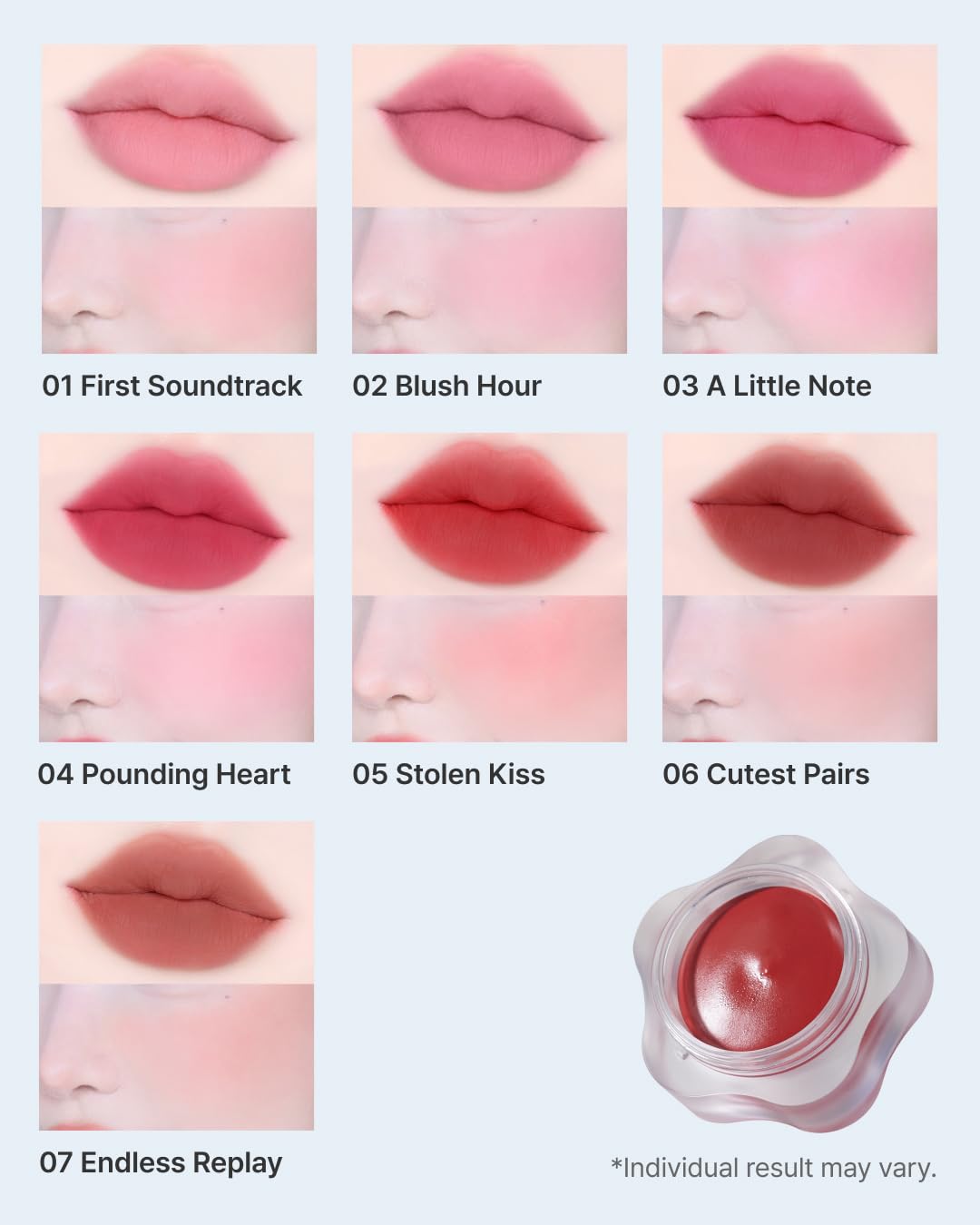 DEARMAY Pure Falling Mood Lip Pot No. 06 Cutest Pairs 0.23 Oz. Vegan Lip Stain Lip & Cheek Multi-Use Tint With Hydrating Formula for Smooth Soft Blend Without Dryness or Fine Lines, Korean Makeup