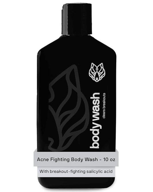 Black Wolf Salicylic Acid Body Wash for Men - 10 Fl Oz Men's Acne Body Wash - Charcoal Helps Reduce Acne Breakouts & Cleanse Your Skin - Full Coverage & Deep Clean Treatment - Men's Bodywash