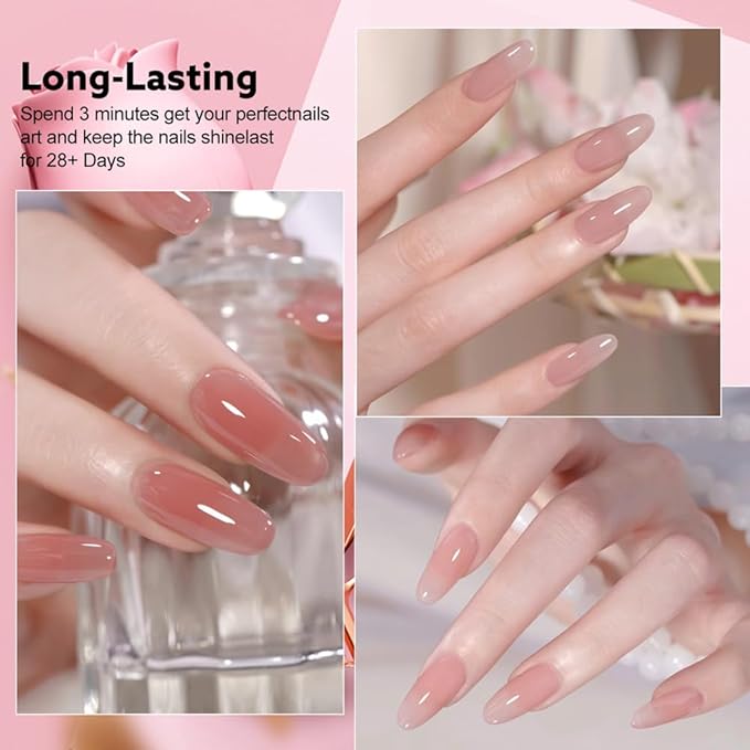CANNI CC3 Jelly Gel Nail Polish Set with Color Card, 30Pcs Jelly Pink Gel Polish Nude Brown Color High Gloss Soak Off U V Nail French Nail Manicure Salon DIY