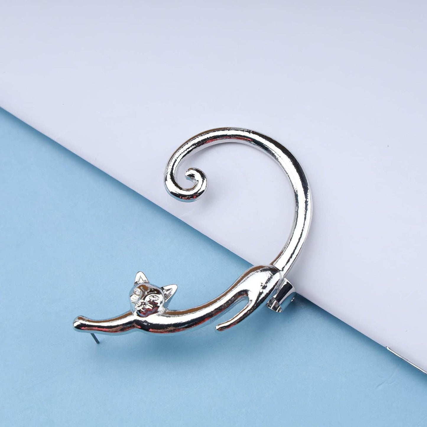 Boho Silver Cat Earrings Cat Ear Climber Earrings Long Cat Crawler Stud Earring Pet Cat Clip on Earrings Jewelry for Women and Girls