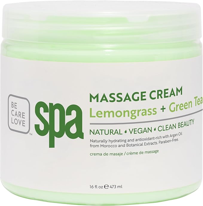 BCL SPA Massage Cream organic Lemongrass + Green Tea body lotion with shea butter, aloe vera, peppermint, argan and jojoba oils body cream to soothe, calm & revitalize the skin. Home/Pro use 16 fl oz