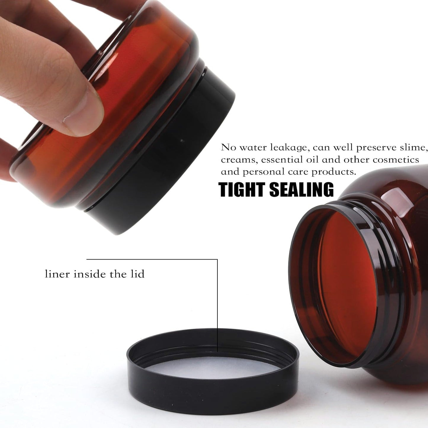 Amber Plastic Jars with Lids, 12 Pack Brown Body Scrub Jars Empty Refillable Containers Round Low Profile Samples Jars for Lotion, Body Butter, Sugar Scrub, Cream (7 OZ)