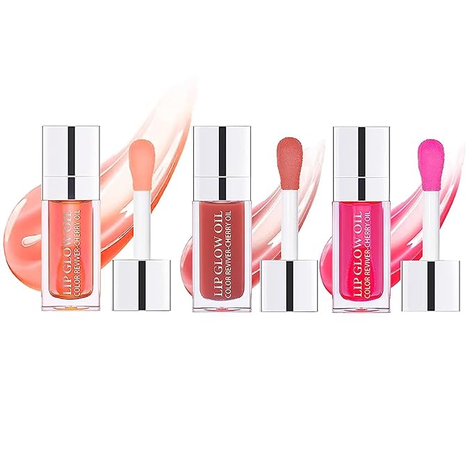 3-in-1 Plumping & Hydrating Lip Oil Gloss - Tinted, Long Lasting, Natural Lip Plumper (01+12+15)