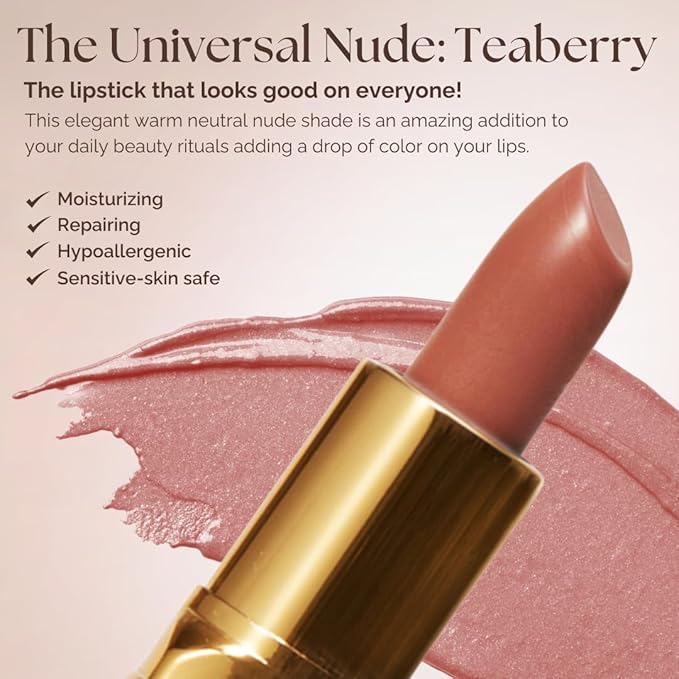 𝗘𝘀𝘀𝗲𝗻𝗰𝗲 𝗼𝗳 𝗔𝗿𝗴𝗮𝗻 Deep Moisturizing, Long Lasting Lipstick & Hydrating Lip Care in One with 100% Pure Organic Argan Oil, Shea Butter, Jojoba Oil & Aloe Vera - Teaberry
