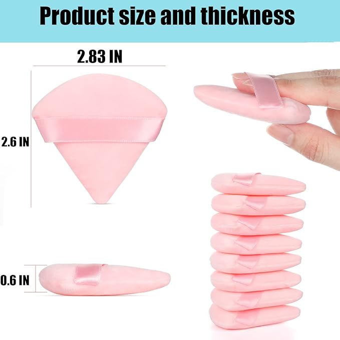 8 Pcs Cotton Powder Puff Face,JASSINS Triangle super soft for Both dry and wet Makeup Setting/Concealer/Loose and Body Powder/Foundation/Blush Makeup Sponge Set (Pink)