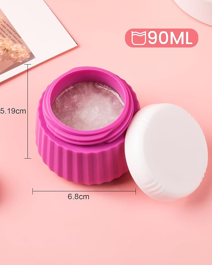 4 Pack Travel Size Silicone Jars, TSA Approved, Leak Proof, Bright Colors, 90ml Each, Cylindrical, With Clear Bag