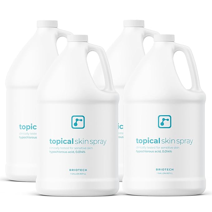BRIOTECH Topical Skin Spray, Hypochlorous Acid for Sensitive Skin, HOCl Facial Mist, Full Body Support Against Irritation, Calm Redness, Soothe Foot & Scalp, 1 Gallon Refill (4 Pack)
