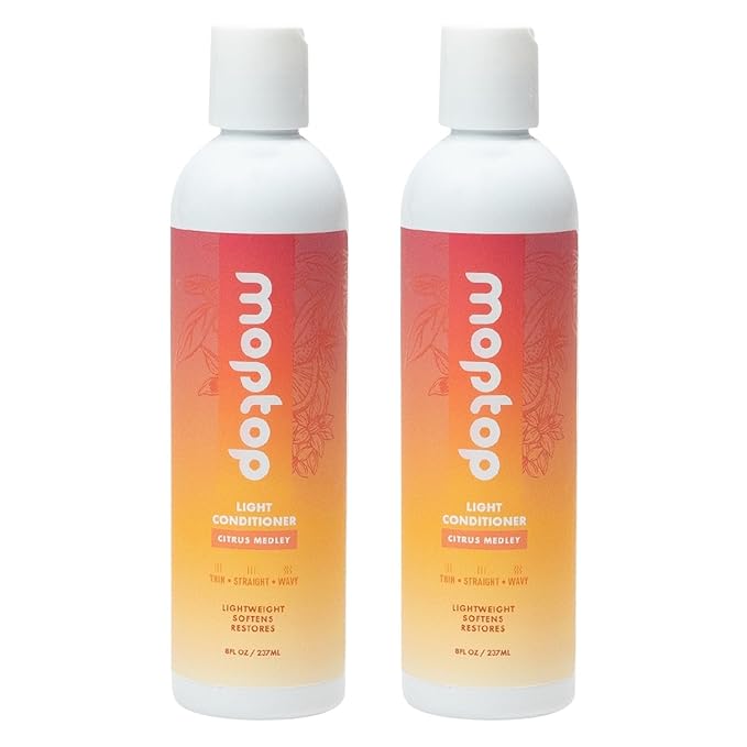 MopTop Light Conditioner – Lightweight Hair Moisturizer to Enhance Moisture & Reduce Frizz, Sulfate & Paraben Free Hair Care for All Hair Types – Thin, Straight, Wavy, Curly (Citrus Medley, 2pk)